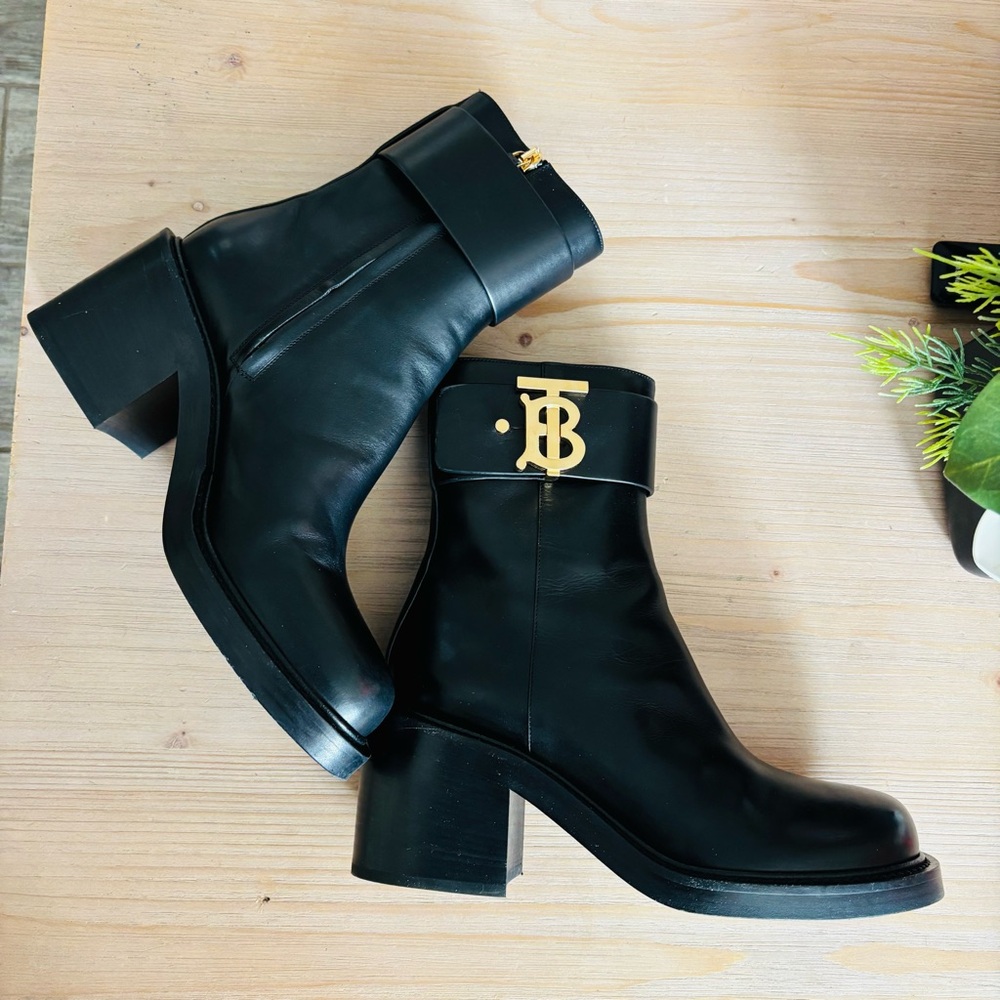 Burberry Westella 65 Leather Ankle Boots Women’s 39.5 9.5 Chunky Block Heel‎ - Picture 8 of 13